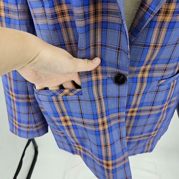 Grey Lab Neon Plaid Blazer Jacket Blue & Orange Women's M Preppy Academia - Picture 5 of 13